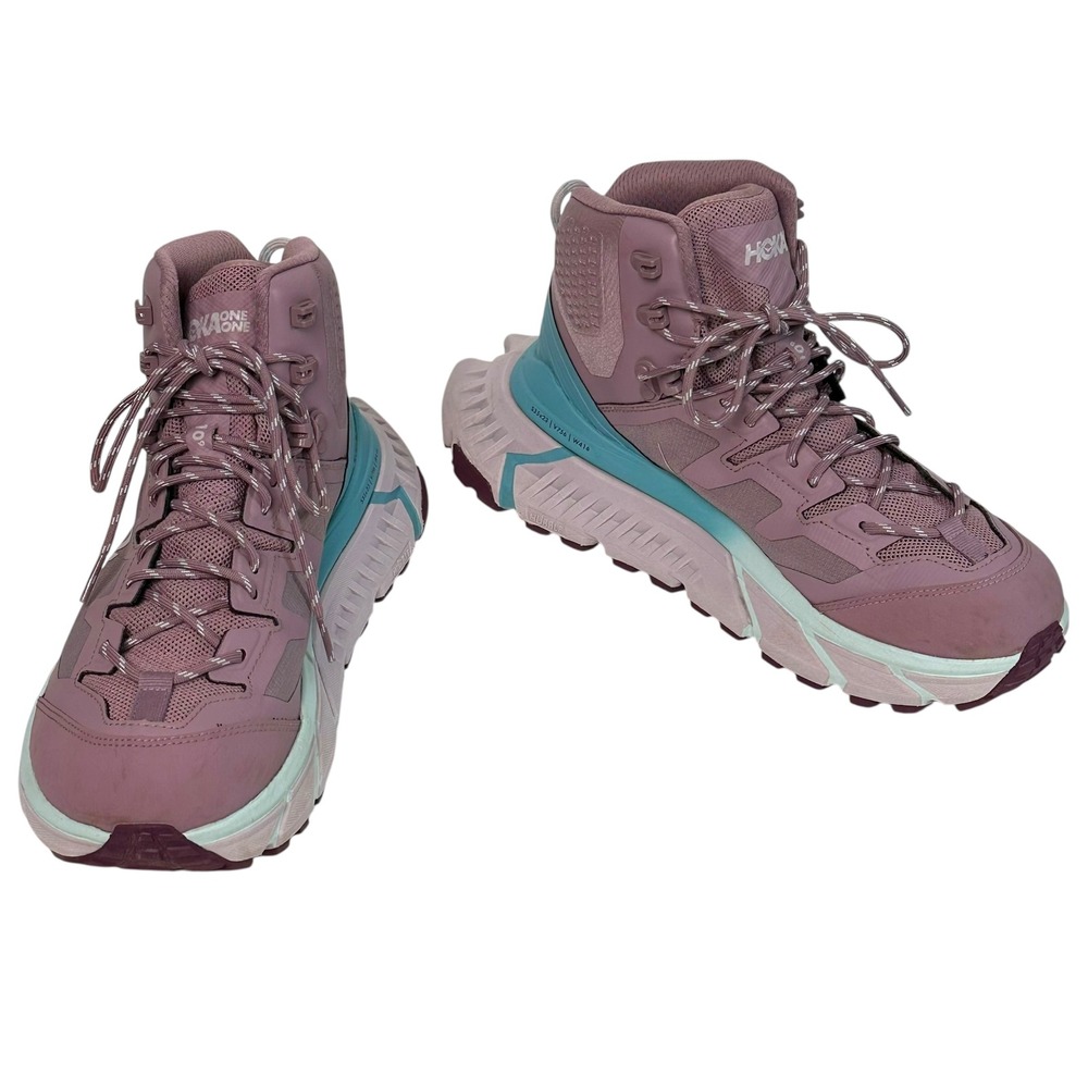 HOKA One One TenNine GTX Womens Hiking Boots Trail Vibram Lug Mauve Teal 9.5